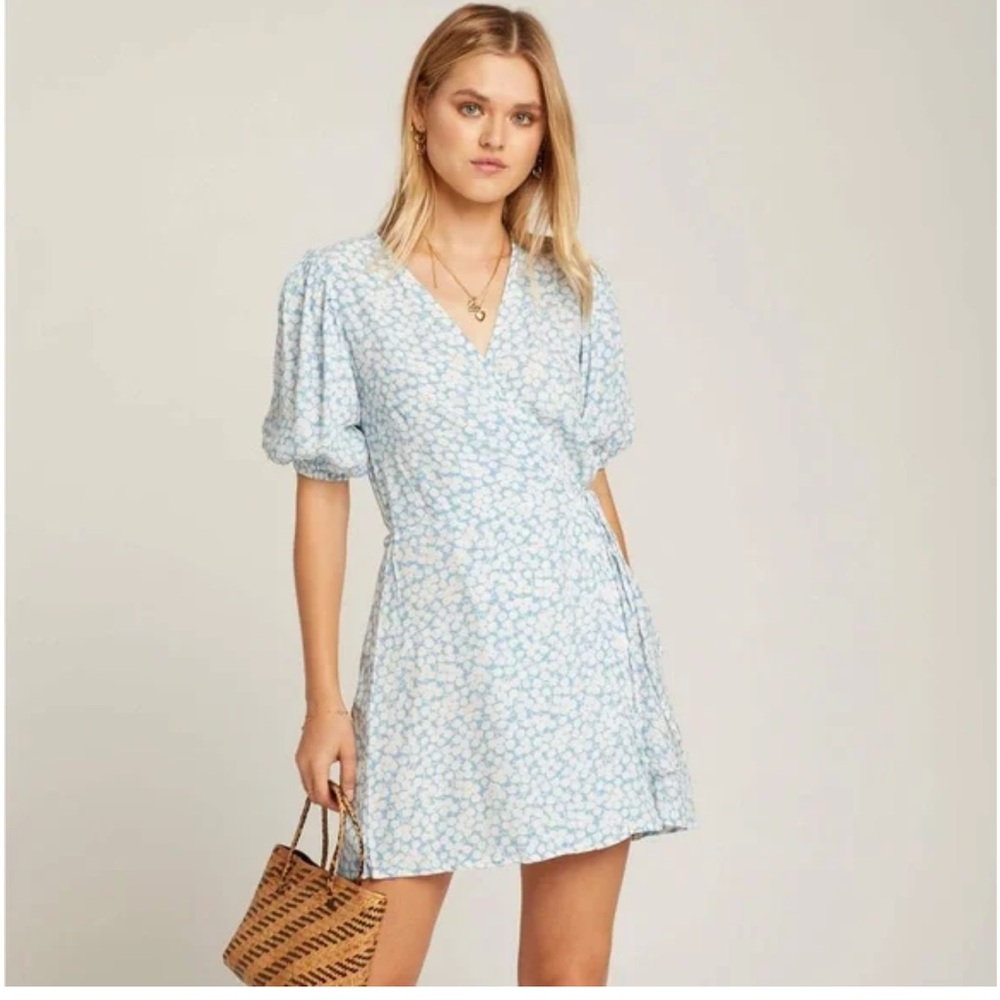 Faithfull the Brand Light Blue Floral Mini Dress